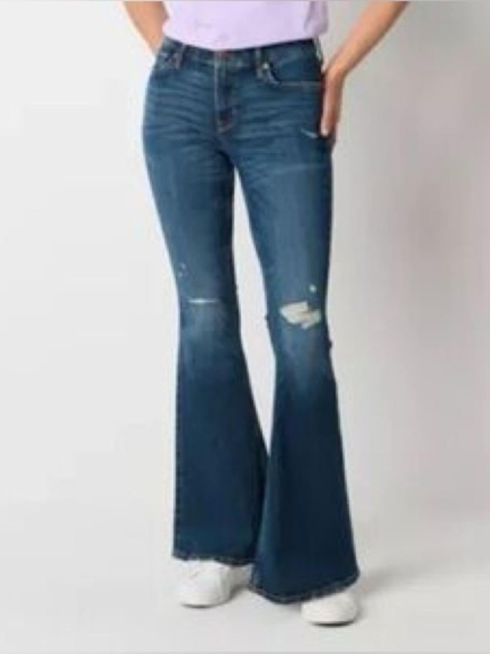 Arizona Jean Co. Extreme Low Rise Y2K Flare Distressed Dark Wash